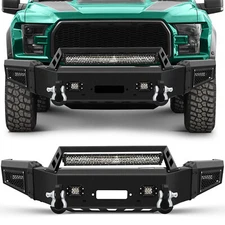 Front Bumper For 2018-2020 Ford F150 Full Steel Black w/ Winch Plate & LED Light