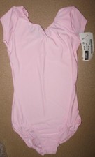 NWT Girls classic nylon Capsleeve leotard Large child Lt Pink 99229