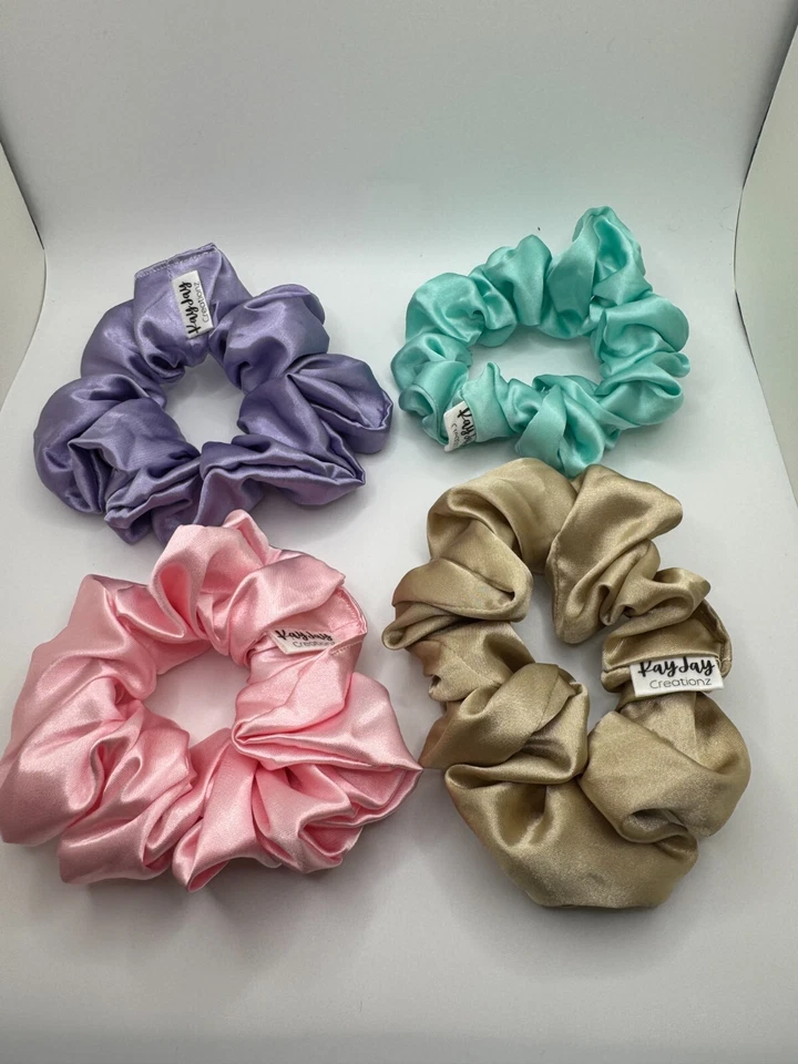 Kay Jay 100 % seda pura cabello crujiente hecho a mano paquete de 4 soportes para cola de caballo crujientes Foto 3 de 4