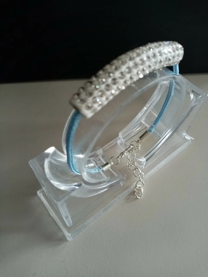 Schmuck Armband Kordel Armband hellblau mit Strass Long Slider Perle  18  + 4 cm - Bild 4 von 4