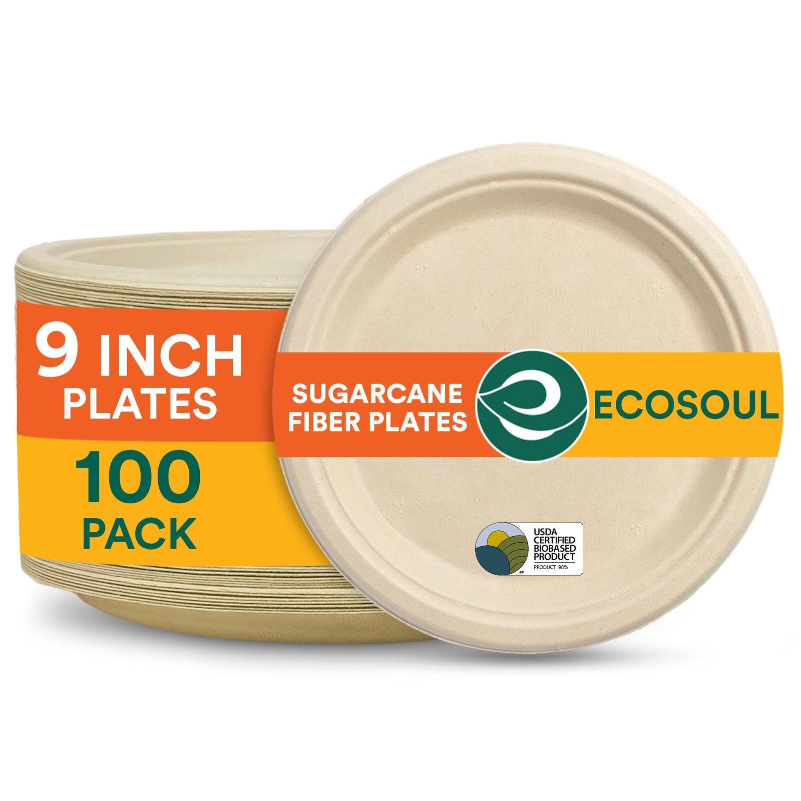 100% Compostable, Biodegradable, Disposable Bagasse Paper Plates | Heavy-Duty...