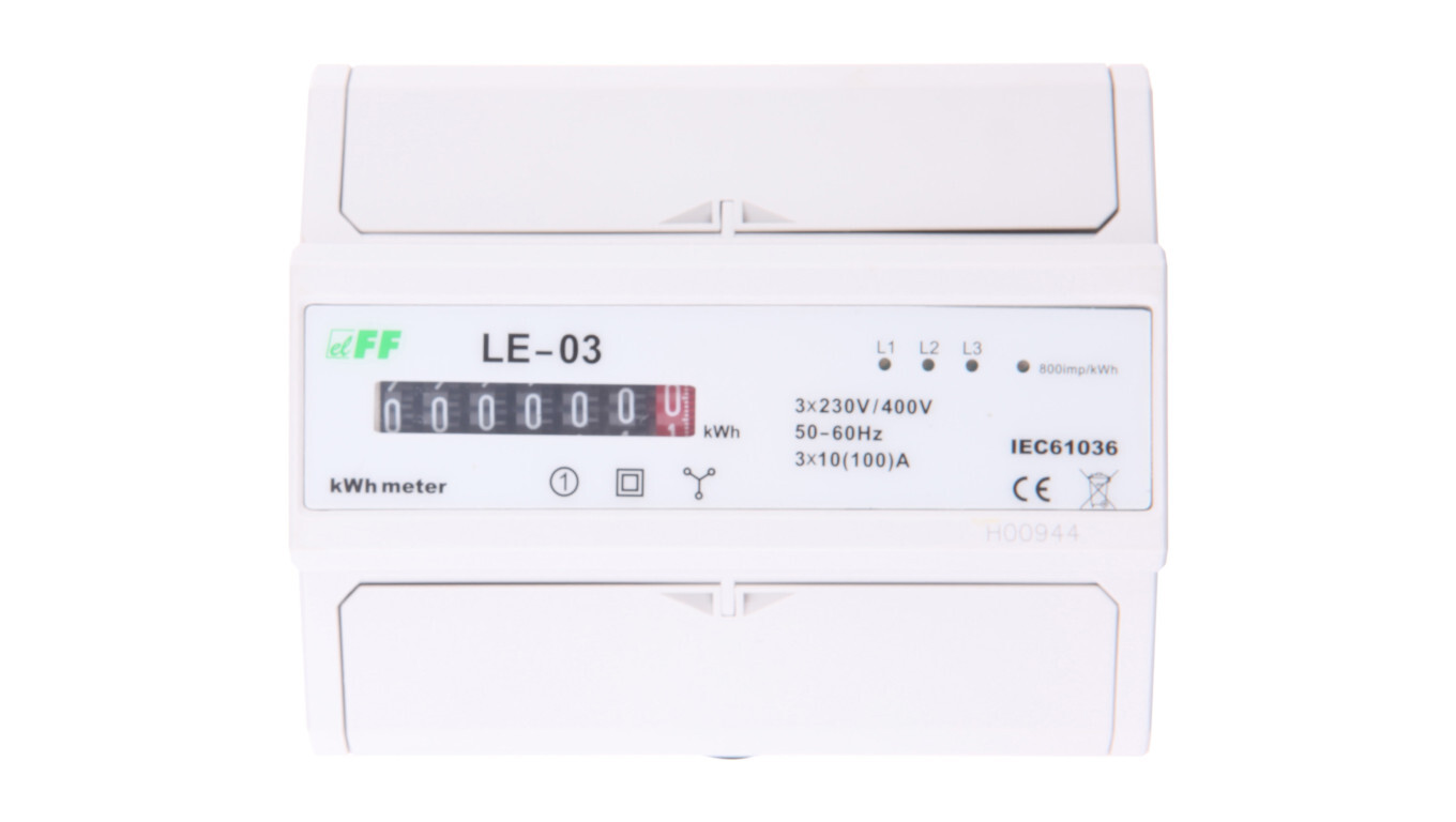 3-phase electricity meter 100A 230/400V with drum display LE-03 /T2UK