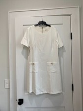 Eliza J. Ivory Fit and Flare Dress with pearl buttons perfect for church/temple