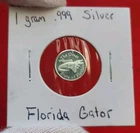 Florida Gator Naples - 1 Gram .999 Fine Pure Silver Bullion Proof Round Coin Bar