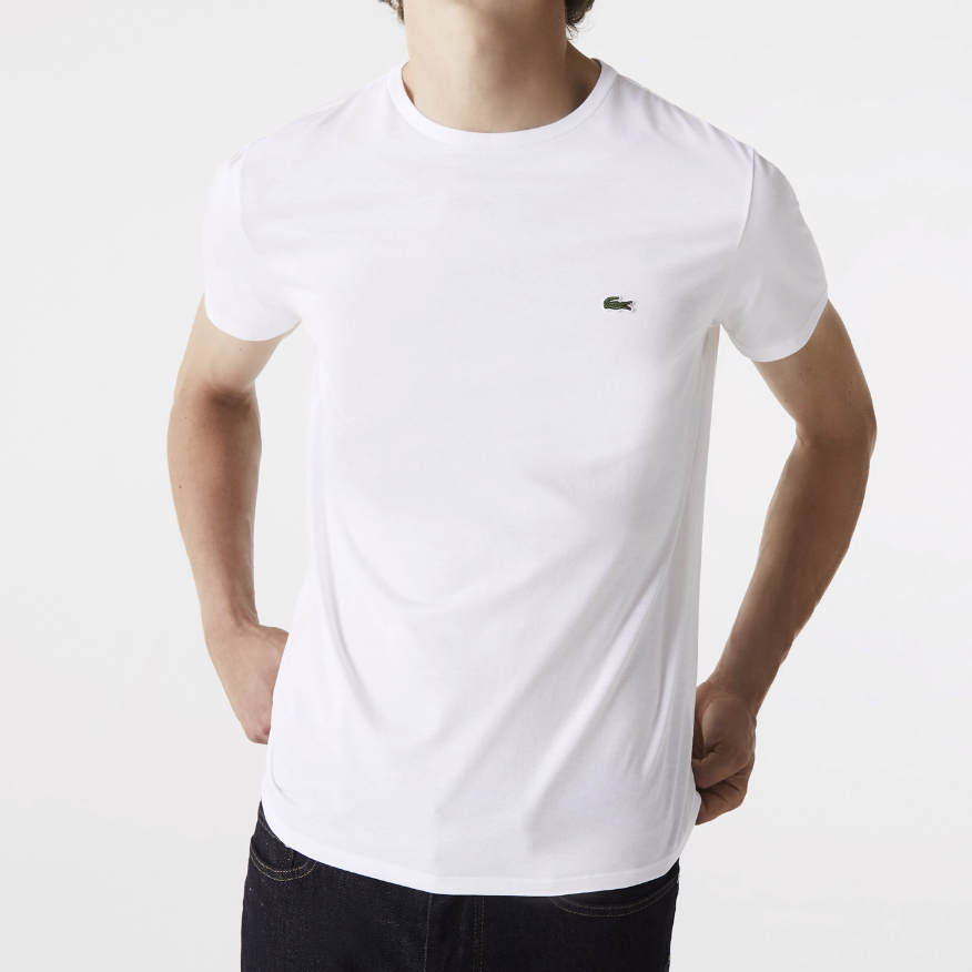 Tシャツ・カットソー Lacoste Men's Crew Neck White T-Shirt TH6709-001 Lacoste Men's Crew Neck Pima Cotton Jersey T-shirt White