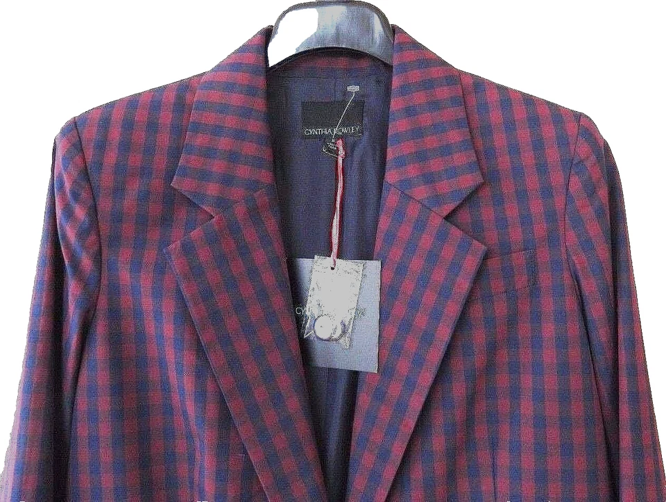 Cynthia Rowley $450 Women's Size 8 One Button Navy/Burgundy Gingham Blazer NWT Foto 2 de 4