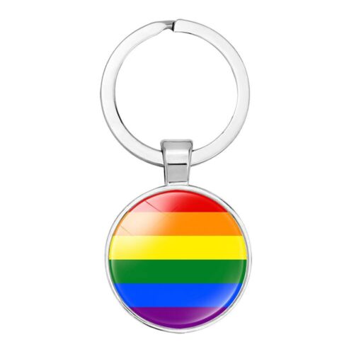 LGBT Keychains Key Chain Ring Gay Rainbow Striped Pride Flag Red Orange Resin - Picture 1 of 6