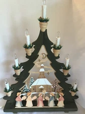 Candle Led Light Wood Triangle Christmas Tree Made in Germany Approx. 22" tall