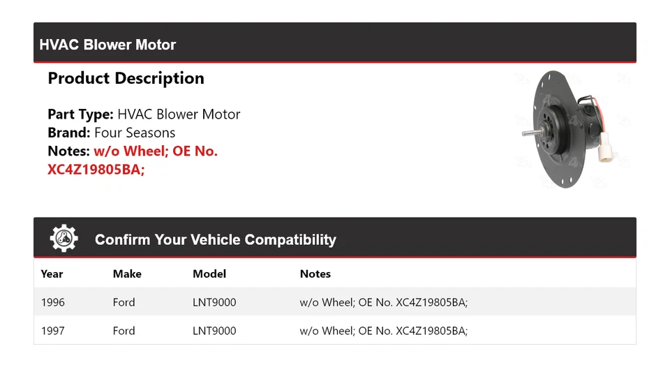 Motor soplador de climatización Ford LNT9000 1996-1997 4 estaciones Foto 2 de 4