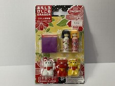 IWAKO Japanese Doll  Lucky Cat Puzzle Eraser Omokeshi Set Made Japan NOS 2015 