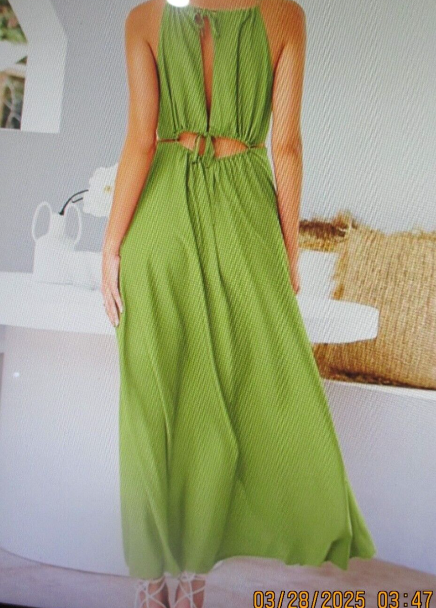 btfbm dress green BTFBM Olive One Shoulder with Cut Out and Side Slit Maxi Dress- Size S –  The Saved Collection main image 0