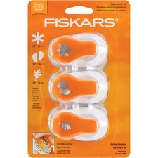 FISKARS 3-Pack Lever Punch Set - SNOWFLAKE / FEET / LEAF