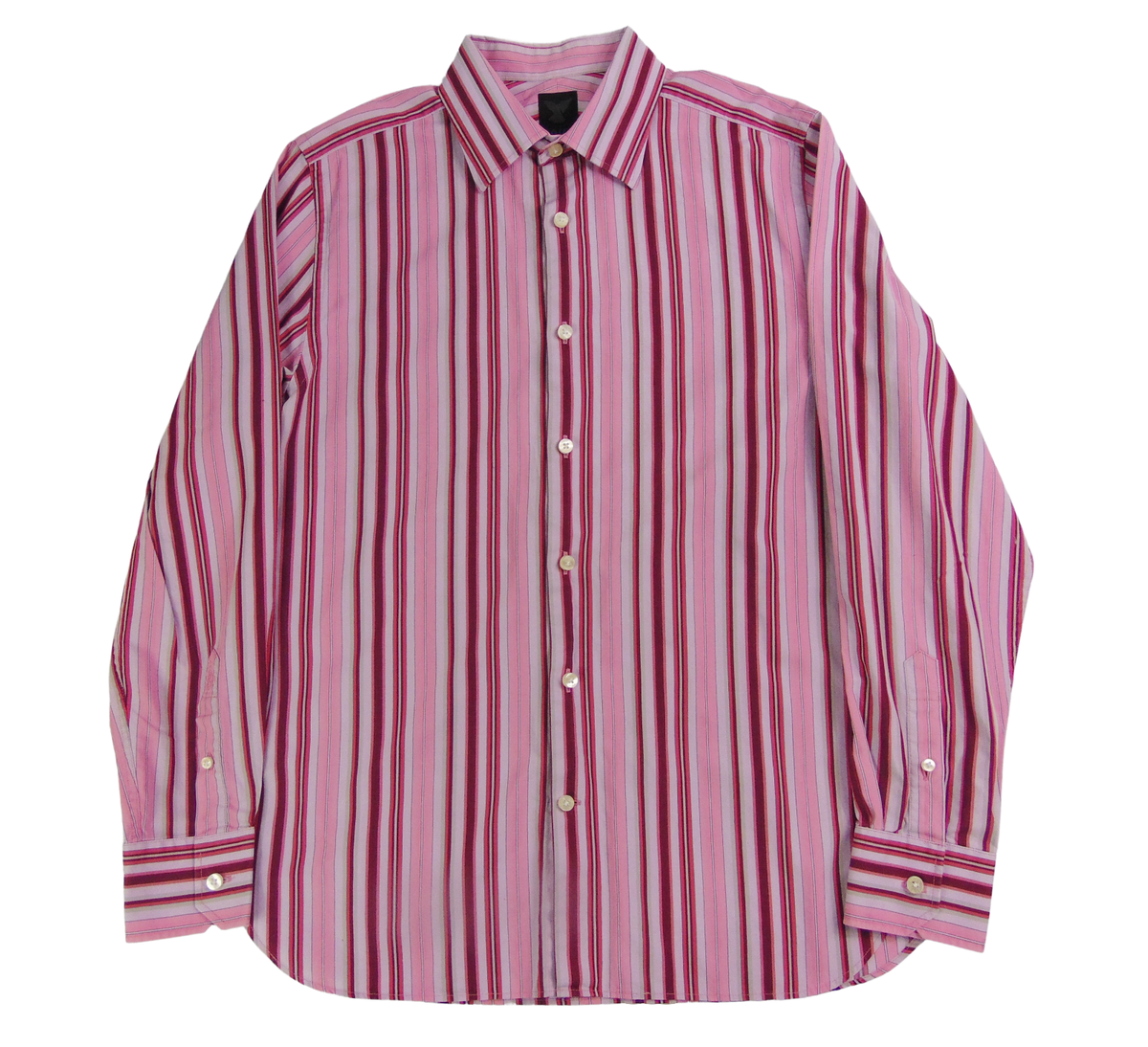 Mens John Richmond Size M Pink Red Striped Long Sleeve Casual Shirt - Main Image