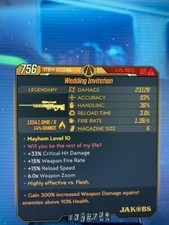 Nivel 65 M10 Invitación de Boda Ungida 300/90 O Consec Hits Borderlands 3 Xbox1