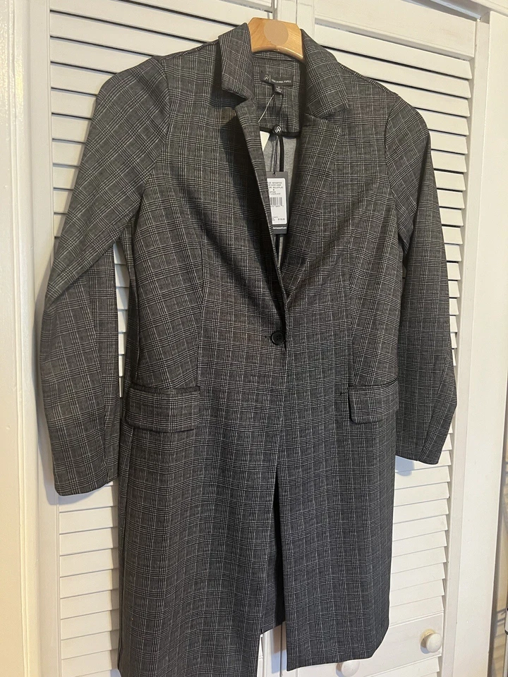 ADRIANNA PAPELL Mujer Talla Pequeña S Blazer Traje Chaqueta Largo Cuadros NUEVO $119 Foto 2 de 4
