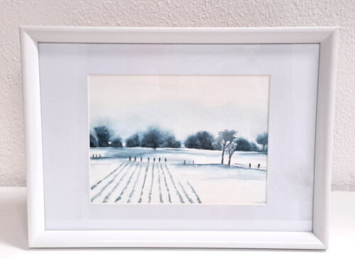 Bild Original Aquarell Schnee Winterlandschaft Wandbild Gemälde 32x23cm - Bild 1 von 3