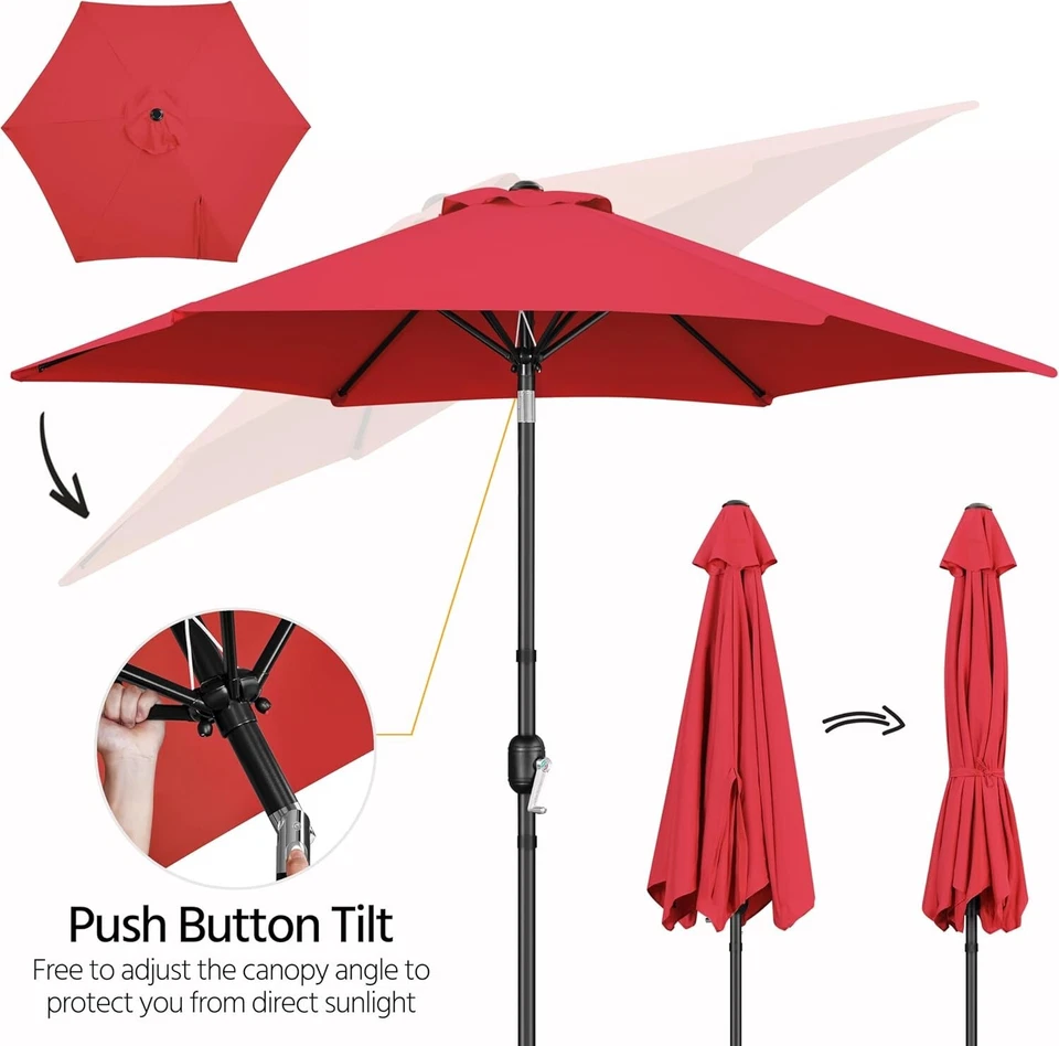 Guarda-chuva Yaheetech 9 pés pátio, guarda-chuva de mercado de mesa ao ar livre com botão - Imagem 4 de 4