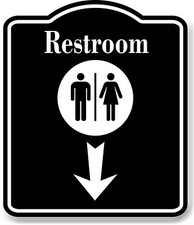 Restroom Men Women Down Arrow BLACK Aluminum Composite Sign
