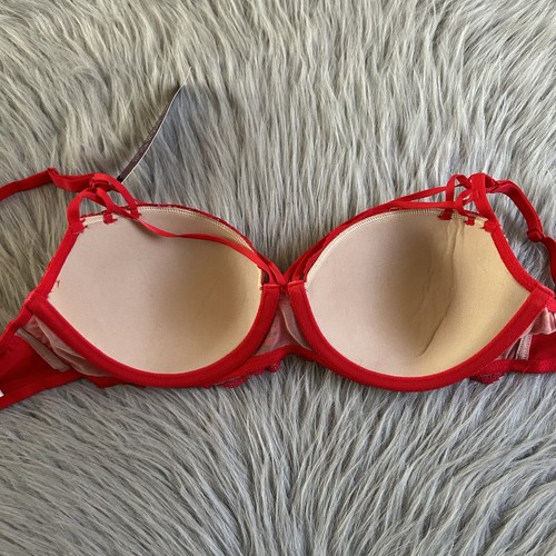 Adored By Adore Me Contour Bra Womens Size 32D Red Lace Lightly Lined Underwire - Picture 5 of 6