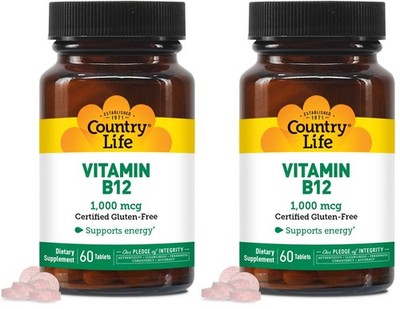 Country Life Vitamin B12 Supplement - Essential for 60 Count (Pack of 2)
