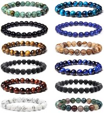 12Pcs 8mm Gemstone Stretch Beaded Bracelet Set for Women Crystal Jewelry