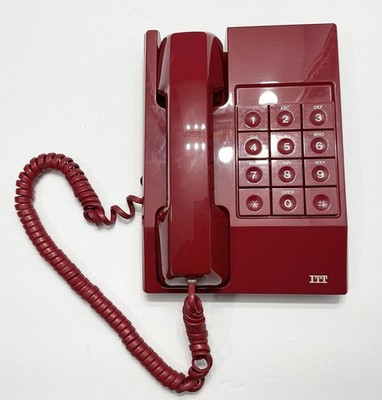 Vintage ITT Red Push Button Desk/Wall Mount Slim Corded Phone Tested/Works
