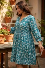 Plus Size Summer Tie Neck Casual Floral Loose Dress Beach Short Dress Sz 1x