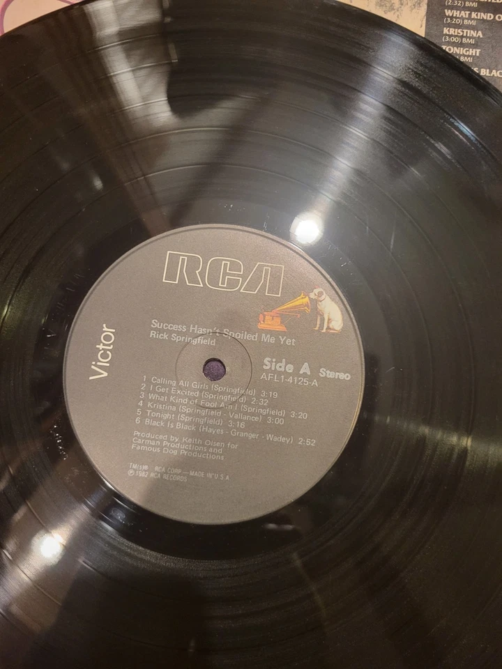 Rick Springfield LP Success RCA AFL1-4125 NM w/ Inner Sleeve - Image 4 of 4