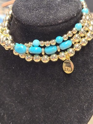 Set Of 3 Gold/Turquoise Stacking Bracelets