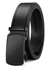  Mens Belt Leather 36" to 42" Waist Adjustable Anodized Carbon Fiber / Black