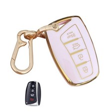 QIXIUBIA for Hyundai Key Fob Cover Smart Key Shell with Gold Keychain Fit Pink