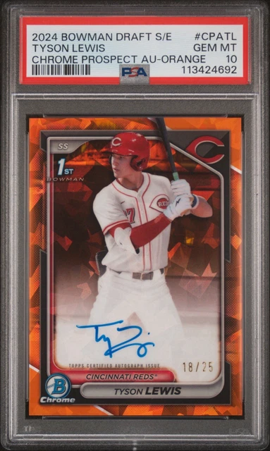 2024 Bowman Draft Sapphire Tyson Lewis 1st Chrome Orange Auto /25 PSA 10