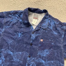Vtg Quicksilver Hawaiian Shirt Mens L Blue Tropical Beach Y2K 90's Surfer Skater