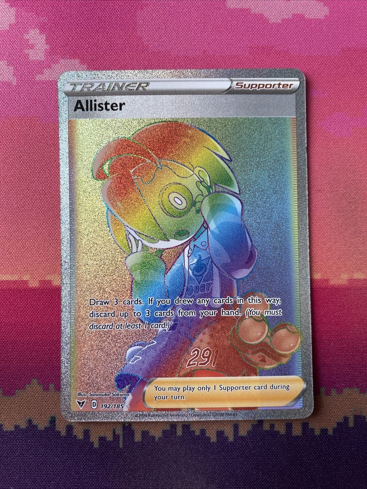 Pokemon Card Allister 192/185 Rainbow Rare Vivid Voltage Near Mint