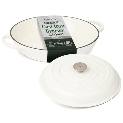 Larder & Vine Enameled Cast Iron Braiser | 3.6 qt Pan with Lid White