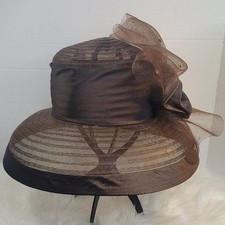 Whittall  Shon Brown Organza Wide Brim Derby Dress Hat