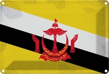 Blechschild 20x30 cm Brunei Vintage Flagge Fahne Wappen Deko Geschenk Metall Sch