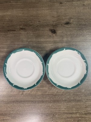 (2) Syracuse China USA Bread Plate/Dish 5.5  (Teal Edge/White) Green Wave