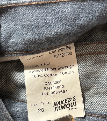 Naked & Famous Super Skinny Guy Japanese Selvedge Button Fly Jeans 28x29.5 - Picture 11 of 19