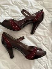 'Sofft' Metallic Burgundy Mary Jane Heels Women's US Size 8