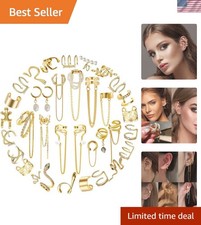 35 PCS Adjustable Gold Silver Ear Cuffs Set - Non-Piercing Fashion Earrings