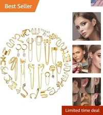 35 PCS Adjustable Gold Silver Ear Cuffs Set - Non-Piercing Fashion Earrings