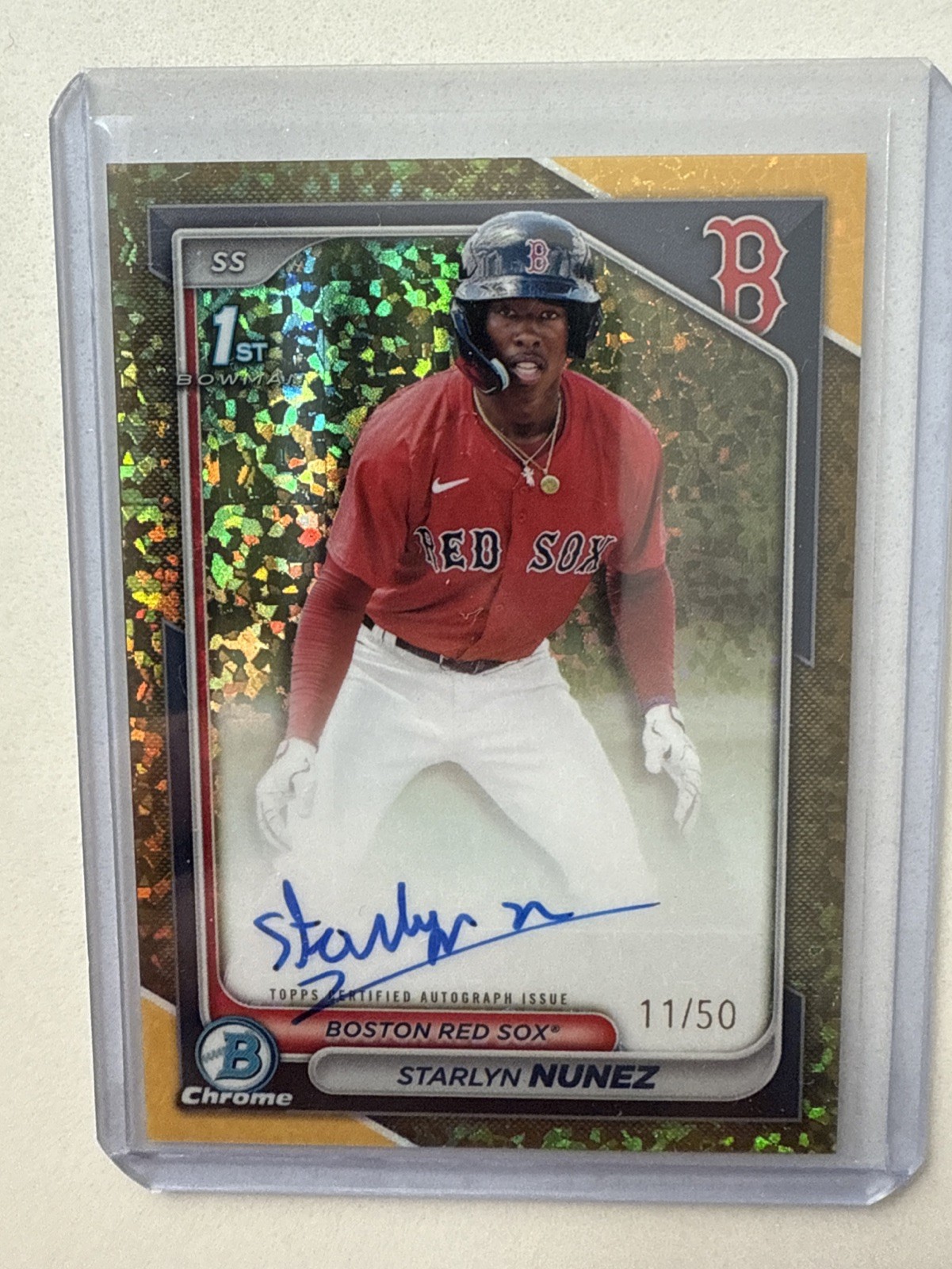 Starlyn Nunez 2024 1st Bowman Chrome AUTO Prospect GOLD REFRACTOR 11/50 RC E2