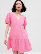 NWOT GAP Pink Gauze Tiered V Neck Short Sleeve Casual Dress Women's Medium