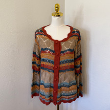 Umgee Cardigan Open Knit Multicolor Boho Festival Women's Size Small