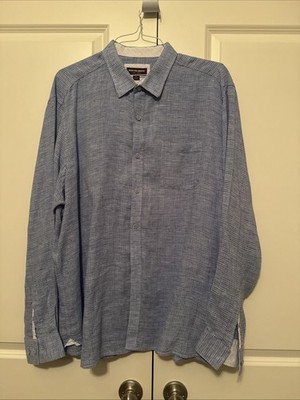 Johnston Murphy Shirt Mens XXL Blue Linen Ombrexox Check Smart Casual Office New