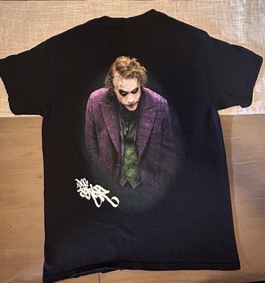 Dark Knight Joker Heath Ledger Black Graphic T Shirt Mens Medium Double Sided
