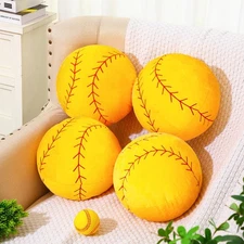 4 Pcs Softball 3D Sports Pillow Fluffy Plush Stuffed Throw Pillow Sport Theme...