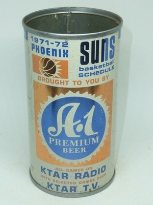 Empty Top Opened 12oz A-1 Premium Beer 1971-72 Phoenix Suns Schedule Bank Top
