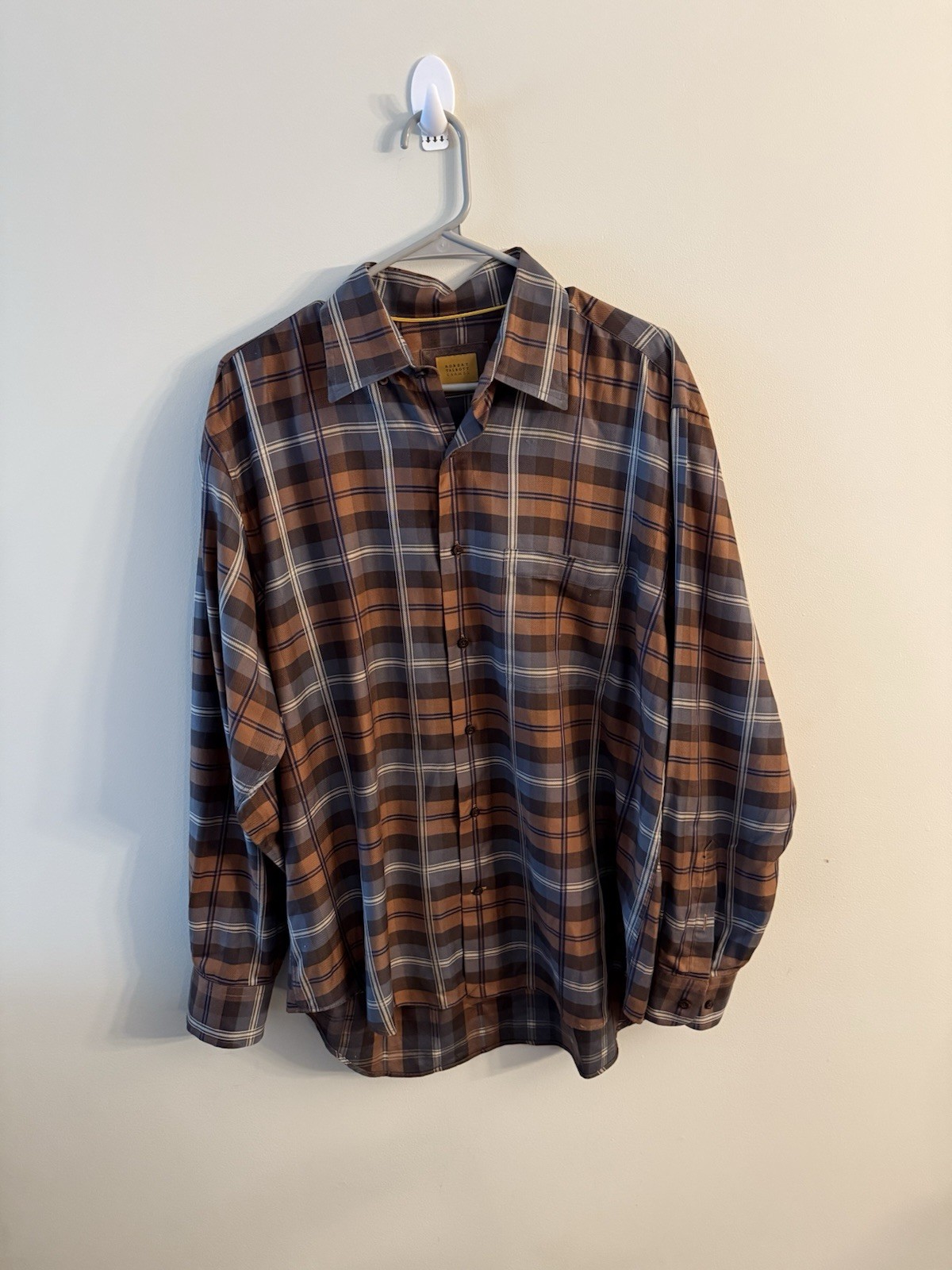 Robert Talbott Carmel Brown Plaid Button Down Sz L - image 1